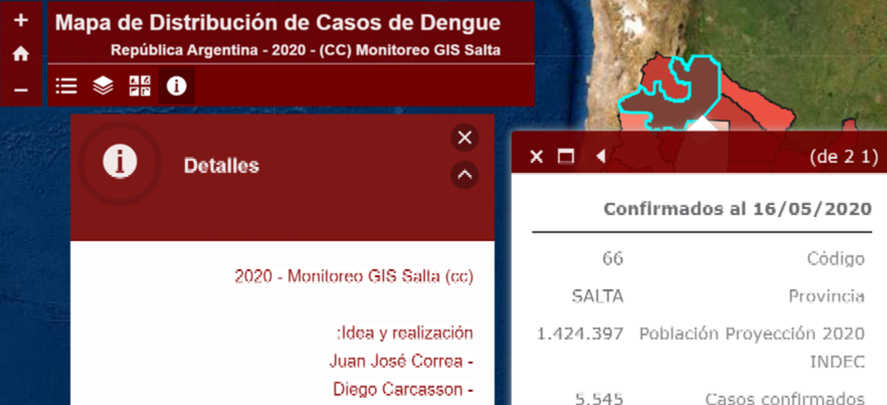 Mapa de distribución de casos de Dengue